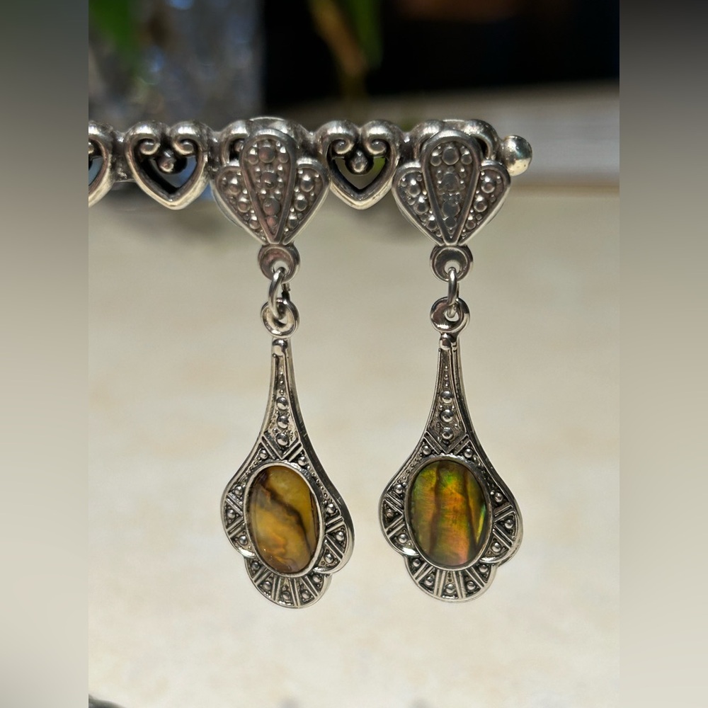 Elegant Silver and Brown Dangle Earrings